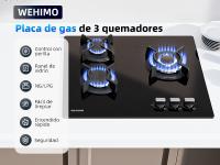 Campana de Gas de Vidrio WEHIMO de 3 Burneros 59 cm, 7750 W, 3 Zonas de Cocina, Adecuada para Todas las Ollas Instalación Integrada, Control de Pomo - details 0