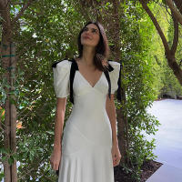 BUNO-Vestido largo con lazo para mujer, prenda de cintura alta, manga corta, elegante, ajustado, para fiesta - details 2