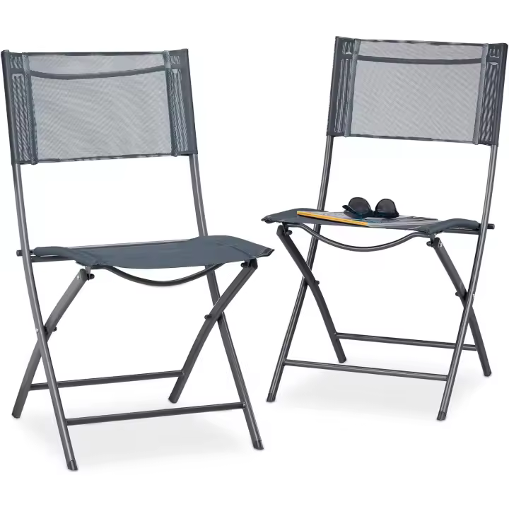 Pack de 2 Sillas Plegables para Camping, Jardín y Terraza, Metal y Plástico, Antracita, 87 x 55 x 48 cm - 1