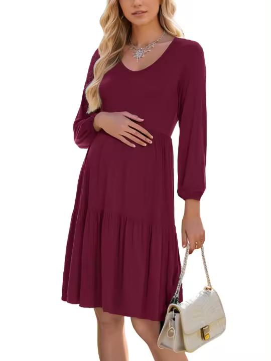 Vestido premamá de manga larga para mujer Ropa de maternidad con volantes para mujer - 1