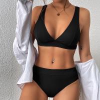 Conjunto de Bikini de Cintura Alta de V-Neck Sexy Traje de Baño de Push Up Negro para Mujeres - details 5
