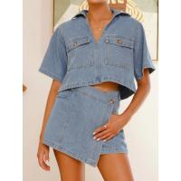 2025 Verano Vestidos de Mujer, Cuello en V Manga Corta Traje de Denim Irregular Suelto, Falda Pantalones Cortos - details 7