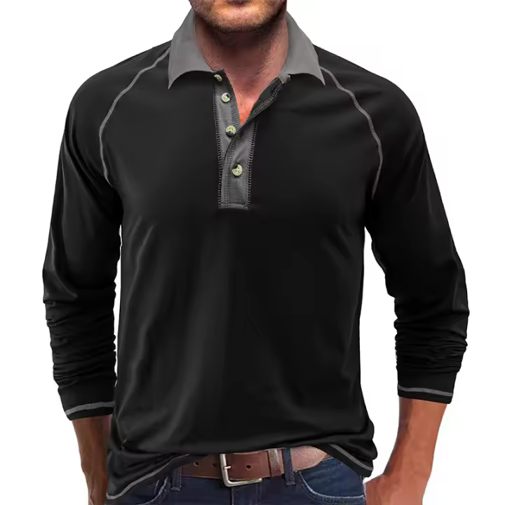 Polo de manga larga con cuello para hombre, camiseta de primavera y otoño - 1