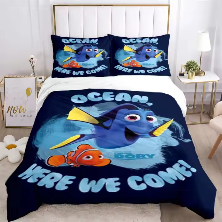 Juego de Ropa de Cama de Nemo 3D Impreso Digital Cubierta de Edredón y Fundas de Almohada para Cama Doble, Plana, Rey - 1