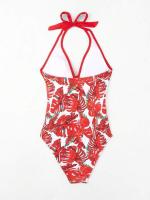 Traje de baño de bikini con lazo ajustado y estampado multicolor de una pieza de nuevo estilo para mujer con sensación de alta gama - details 13