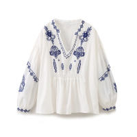 OUWU- Nueva Camisa Casual Bordada Elegante De Manga Larga Con Cuello En V Para Mujer En Primavera Y Verano De 2025 - details 1