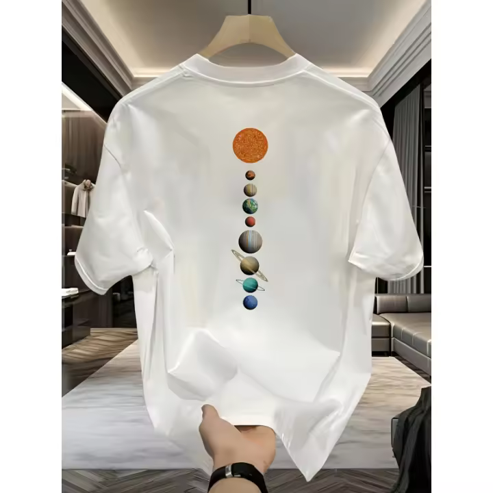 Camiseta Casual de Manga Corta con Estampado de Planeta del Sistema Solar - 1