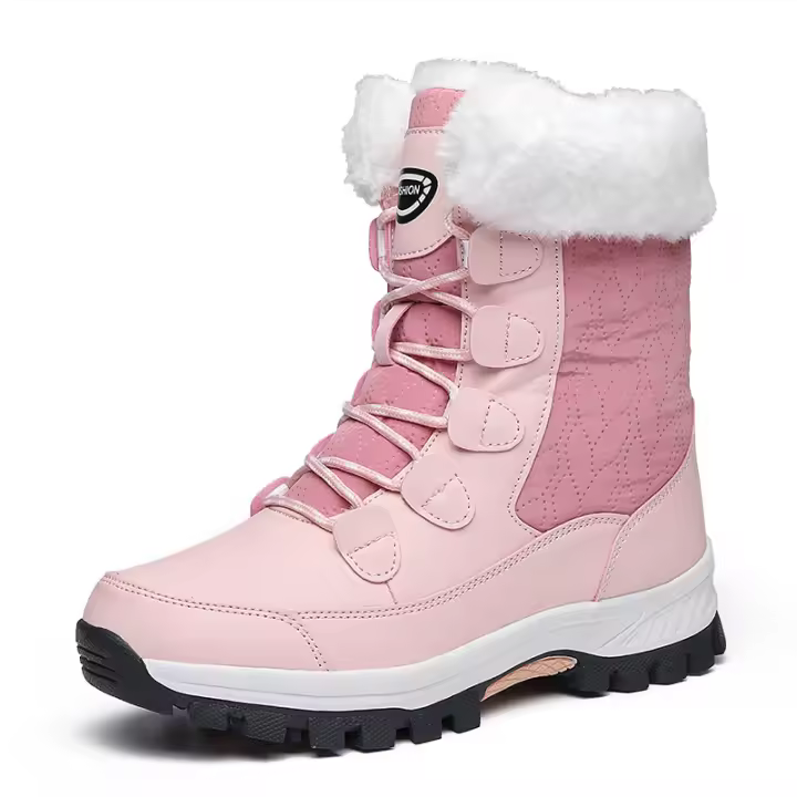 Botas de nieve cálidas de invierno, zapatos de algodón de caña media con correas gruesas de terciopelo para mujer - 1