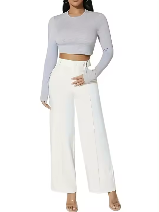 Pantalón recto para mujer, cintura alta, ropa blanca elegante y con estilo, pantalones de moda coreana. - 1