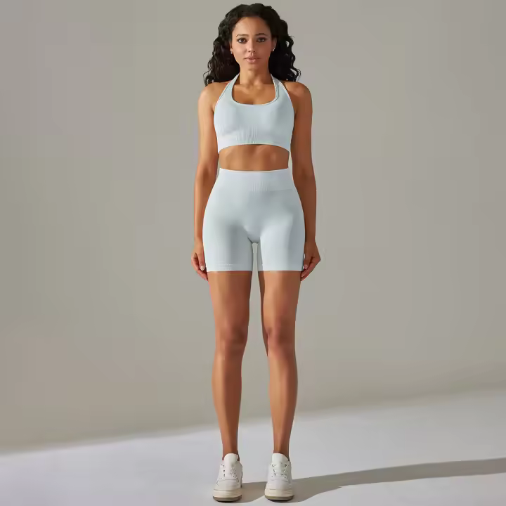Nessaj-Conjunto de yoga para mujer, pantalones cortos deportivos sin costuras, sujetador sexy y pantalones cortos, ropa deportiva, chándal de verano para gimnasio y fitness - 1