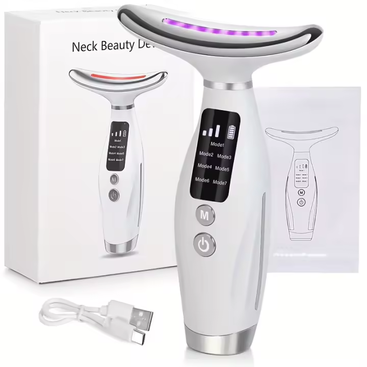Masajeador Facial y de cuello con 7 LED, recargable, portátil, suave, relajante, alimentado por USB, regalo perfecto para mujeres - 1
