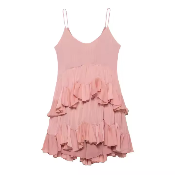 OUWU- Novedad de verano, ropa de mujer, vestido corto con decoración en capas en estilo de moda francesa de Europa y América - 1