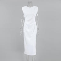 Vestido largo sin mangas con cintura ajustada para mujer, vestido largo sin mangas con abertura en los extremos, color blanco, novedad de verano, primavera - details 8