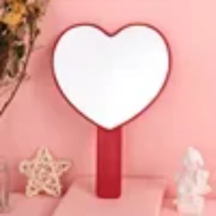 Espejo de mano Espejo de maquillaje pequeño en forma de corazón Espejo de viaje de plástico portátil para mujeres y niñas - 1