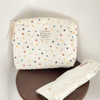 Bolso De Cosméticos Grande Y Colorido Con Puntos Estilo De Moda Para Viajes Caja De Almacenamiento De Maquillaje Para Mujeres Bolsa Portátil De Tela Algodón Con Cierre De Cremallera Regalo - details 2