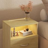Mesita de Noche Luz LED Táctil Regulable 2 Cajones 40x28x55cm Mesa Auxiliar Dormitorio Salón Roble - details 4