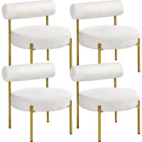 Silla de comedor tapizada, silla relax con estructura reforzada, 136 kg de capacidad, asiento y respaldo acolchados de bouclé para sala, dormitorio, cocina, blanco. - details 24