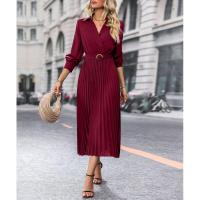 Vestido de manga larga plisada para mujer, elegante, hermoso, color sólido, moda - details 18
