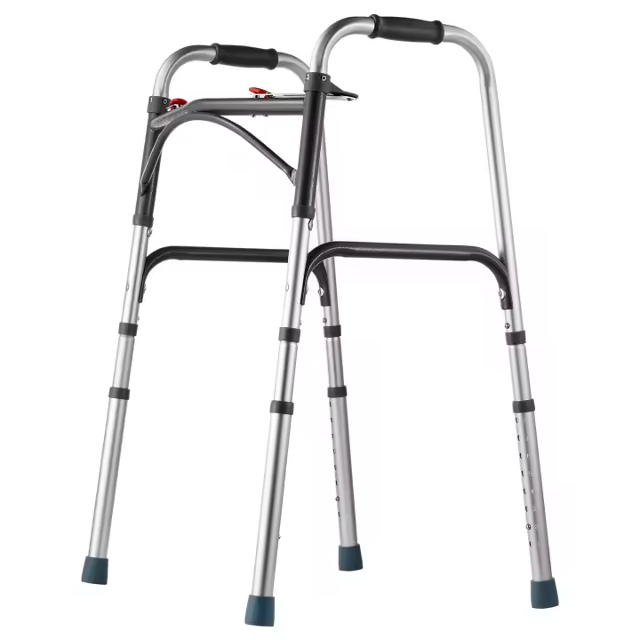 SucceBuy Andador plegable, andador de altura ajustable de 2 botones con asas duraderas, ayuda de movilidad de aluminio liviano - 1