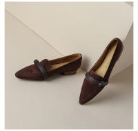 Zapatos individuales mate con punta en punta para mujer, tacones bajos que combinan con todo, color marrón, estilo retro - details 10