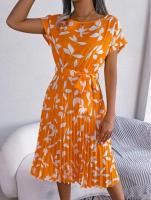 Ropa de mujer Primavera Verano Nuevo Vestido de manga corta con lazo floral Falda plisada - details 3