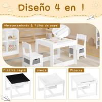 Madera, Muebles con Espacio de Almacenamiento, Escritorio Blanco Reversible con Pizarra y Rodillo de Papel - details 2