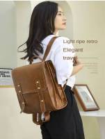 Mochila de piel blanda retro Pu para hombres y mujeres, bolsa de computadora de gran capacidad, mochila universitaria, mochila de cercanías - details 0