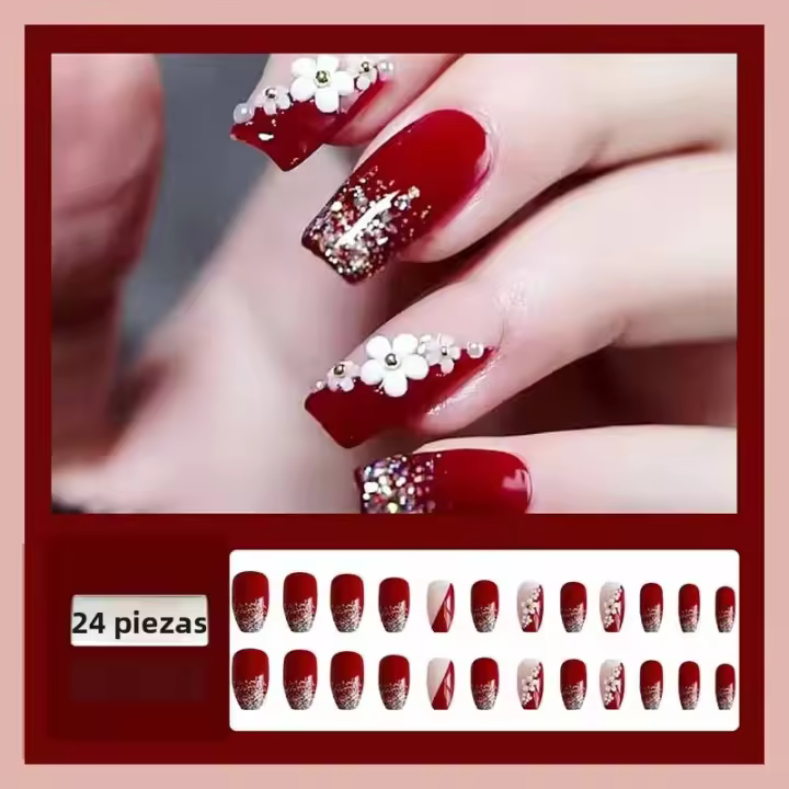 24pcs Uñas Postizas Simples para Mujer Estilo Francés Cuadrado Corto ABS Desmontable - 1
