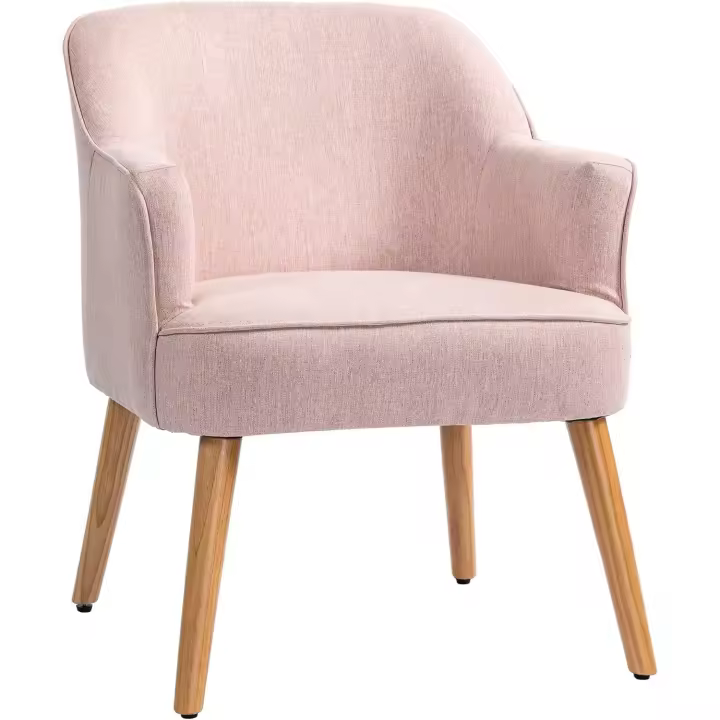 Butaca de Salón Moderno Sillón Individual Tapizado en Lino con Patas de Madera Reposabrazos y Almohadillas Ajustables para Dormitorio Oficina Estudio Carga 120 kg 64,5x65x79,5 cm - 1