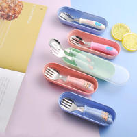 Juego de 2 piezas de vajilla portátil para bebé, cubertería de acero inoxidable para niño pequeño, cuchara de alimentación, tenedor - details 3