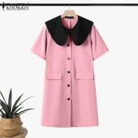 ZANZEA moda verano cuello de solapa vestido veraniego de manga corta Vestidos de oficina para mujer 2025 Casual Patchwork Vestidos de vacaciones bata Mujer - details 7