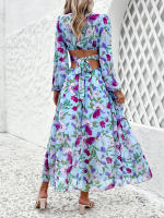 Vestido largo informal de verano para mujer, prenda de manga larga con escote en V, ahuecado en la espalda, Vintage, elegante, para fiesta en la playa, 2024 - details 6
