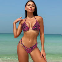 Bikini Bandage de leopardo para mujer, Tankini, sujetador corto de cintura baja, traje de baño, ropa de playa sin espalda L - details 5