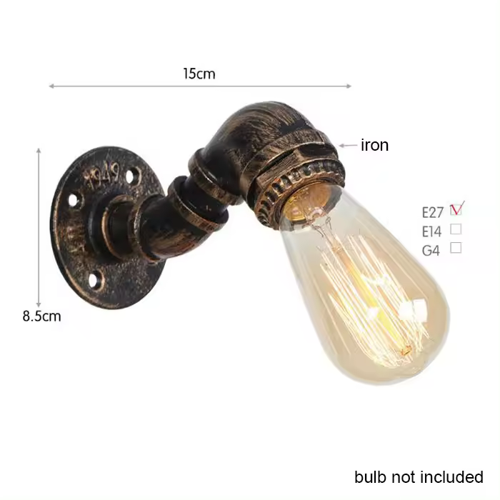 Luz de pared de tubería de agua Industrial de hierro Retro Para Loft, lámpara de interruptor de encendido y apagado, apliques de pared de estilo Vintage de tubería, lámpara de tubería de agua de vapor - 1