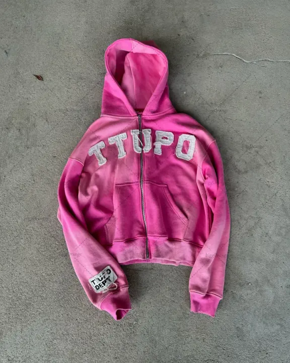 Sudadera con capucha de gran tamaño Simple con bordado de letras, Ropa Vintage Y2K Mujer, Sudadera con cremallera moda de venta al por menor Hombre - 1