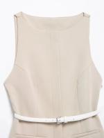 TRAFZA, minivestido de verano para mujer, liso, cuello redondo, sin mangas, bolsillos, cinturón decorativo, cremallera, nuevos vestidos de moda para mujer - details 3