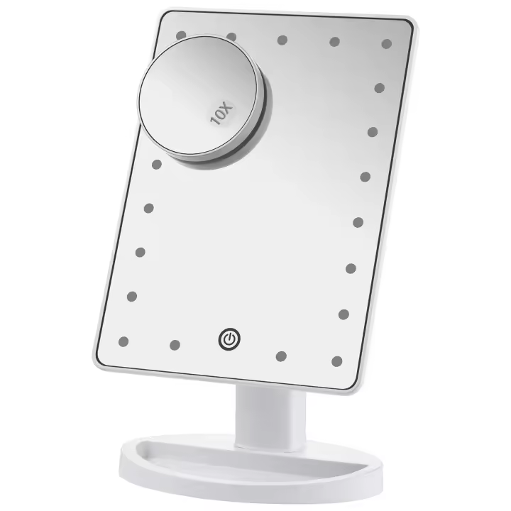 LZ1217 Espejo de Maquillaje con 16 Luces LED, Espejo de Aumento 1X/10X, Espejo de Tocador con Pantalla Táctil, Espejo de Maquillaje Rotatorio 180°, Doble Fuente de Energía - Regalos Originales para Mujeres. - 1