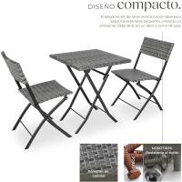Conjunto Jardín Exterior de Ratán y Acero para 2 Personas, Muebles Jardín Exterior Resistentes a Intemperie, 2 Sillas y 1 Mesa, con Topes de Plástico, Plegable, Ligero y Compacto - Gris - details 4