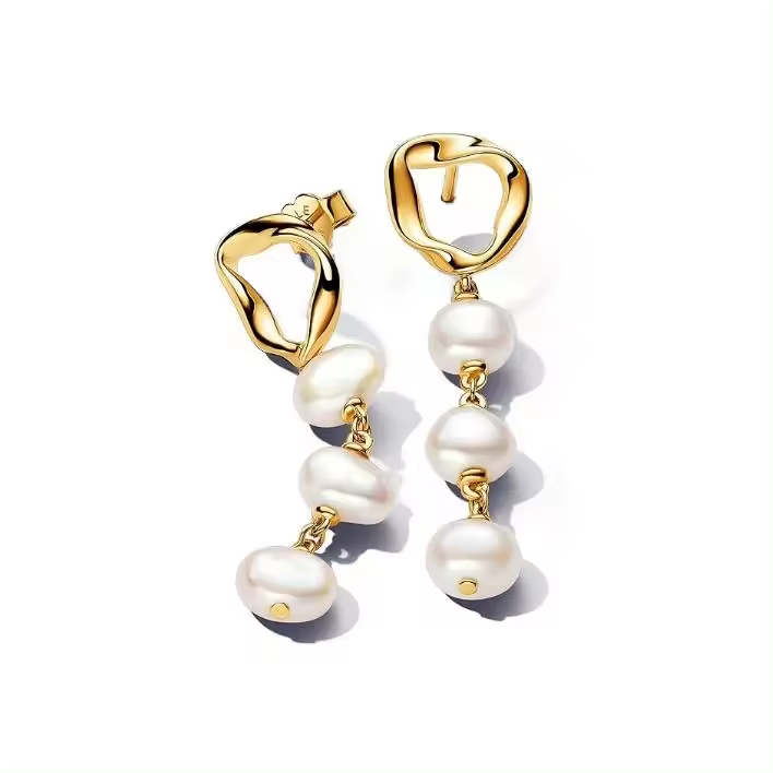 Pendientes de Perlas Blancas Cultivadas en Agua Dulce Plateados de Oro 14K Caja de Regalo Completa - 1