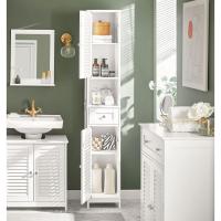Armario para baño Alto Mueble Columna de Baño Estanterías de Baño con 2 Puertas y 1 Cajón Blanco - details 3