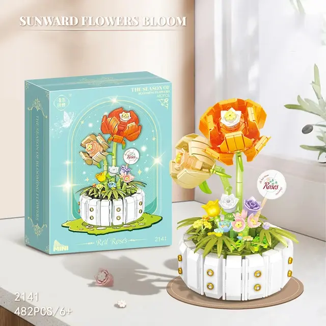 Juego de bloques de construcción de flores para niños, serie bonsái eterno, decoración de mariposas DIY, habitación, orquídea, planta en maceta, modelo, juguetes para niños - 1