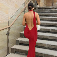 BUNO-vestido largo con cuello en V para mujer, prenda elegante con espalda descubierta, cintas, bodycons, fiesta de noche - details 13