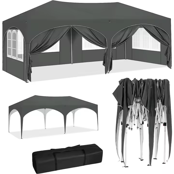 Carpa Gazebo 3x6m 6 Paredes Laterales Impermeable Protección UV 50+ Altura Ajustable Gris - 1