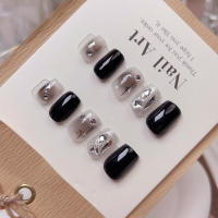 10PCS, uñas postizas de larga duración, uñas negras con estampado de estrellas, ultraflexibles, para ir de compras, viajar y citas - details 1