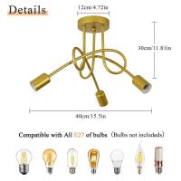 Plafón de Techo Metal Industrial Dorado Con 3 Cabezales, E27 sin Bombilla, 40*40*30 CM,  Ideal para Comedor - details 2