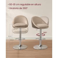 Taburete de Barra Ajustable en Altura Giratorio 360° Silla de Cocina con Resalto Base de Acero - details 9