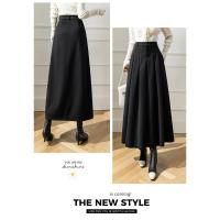 Faldas elegantes de lana sintética para mujer, falda informal holgada de cintura alta con bolsillos para oficina, Otoño e Invierno - details 3