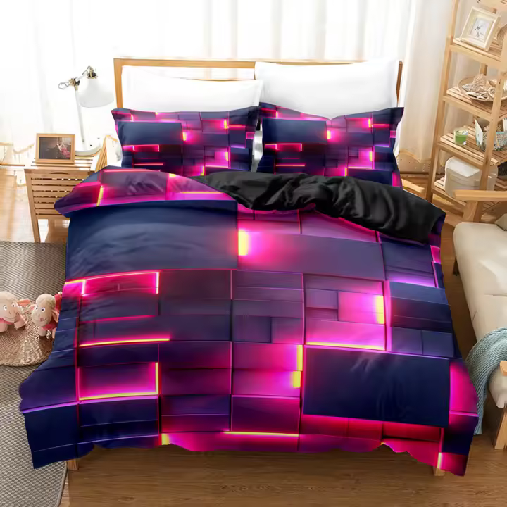 Juego de Cubierta de Edredón y Fundas de Almohada de Poliéster 3D Patrón de Cuadrícula Poligonal Brillante de Colores Tamaño Cómodo King, Queen, Twin, Doble Ropa de Cama y Baño - 1