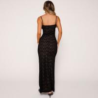 Vestido Largo Transparente de Verano 2025 - Vestido de Noche Ajustado de Color Sólido Sexy sin Mangas con Encaje Trenzado para Mujer - details 5