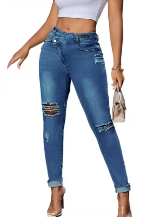 Vaqueros rotos de cintura alta para mujer, primavera 2025, pantalones vaqueros retro, estilo coreano, moda - 1